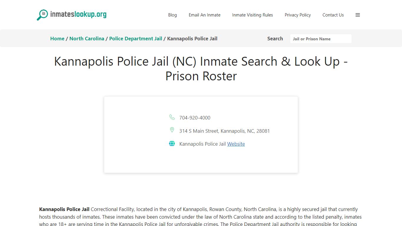 Kannapolis Police Jail (NC) Inmate Search & Look Up - Prison Roster